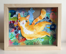 Load image into Gallery viewer, Happy fluffy ginger cat - a watercolour paper collage original artwork