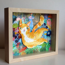 Load image into Gallery viewer, Happy fluffy ginger cat - a watercolour paper collage original artwork