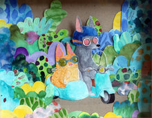 Load image into Gallery viewer, Little scooter - a watercolour paper collage original artwork