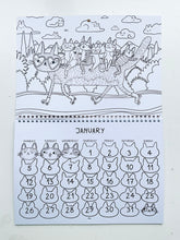 Load image into Gallery viewer, 2026 colouring cat calendar.
