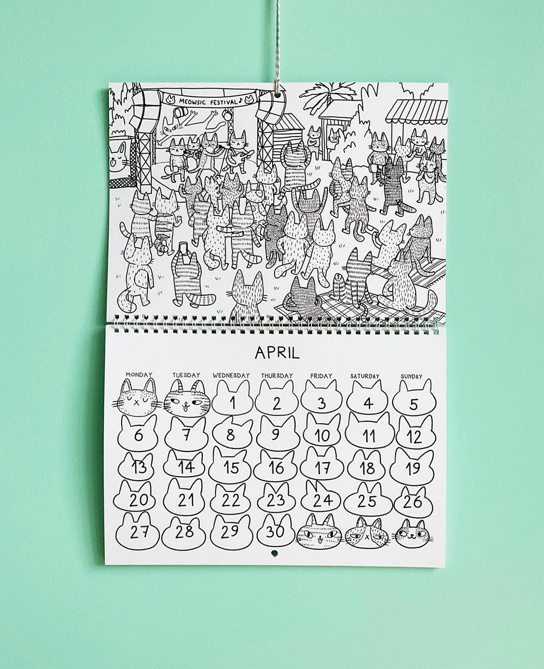 2026 colouring cat calendar.