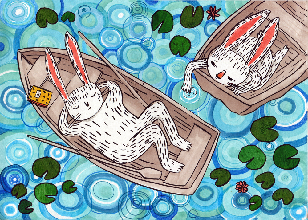 Pond rabbits original illustration