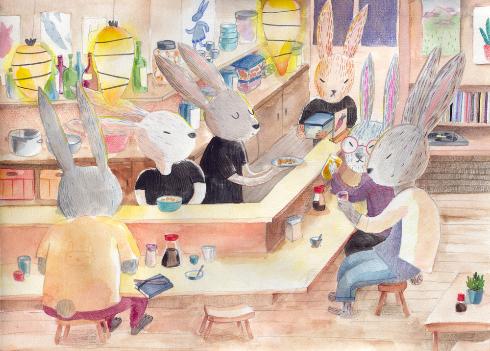 Rabbit Izakaya Original watercolour painting