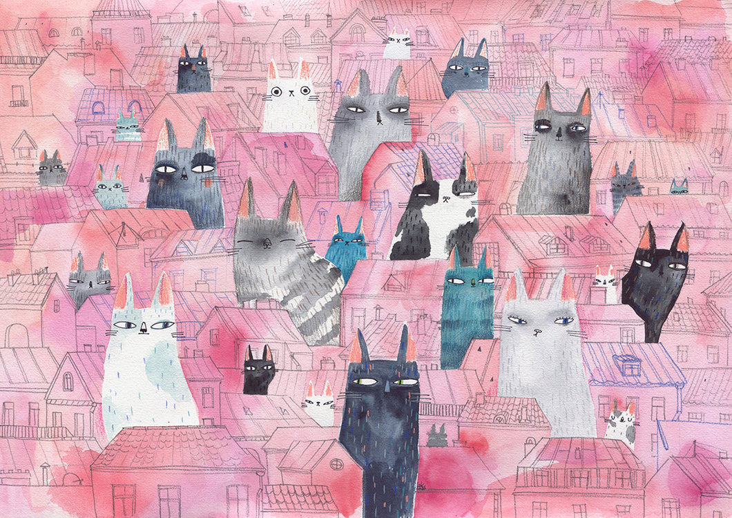 Pink City Cats Print