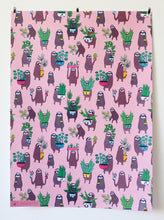 Load image into Gallery viewer, Gardening sloths wrapping paper
