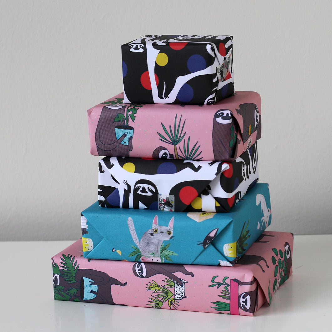 Gardening sloths wrapping paper