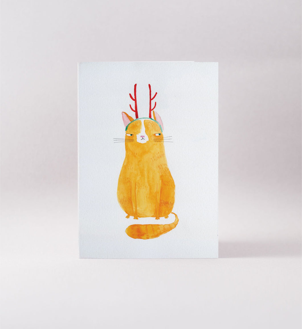 Cat In Antlers Card
