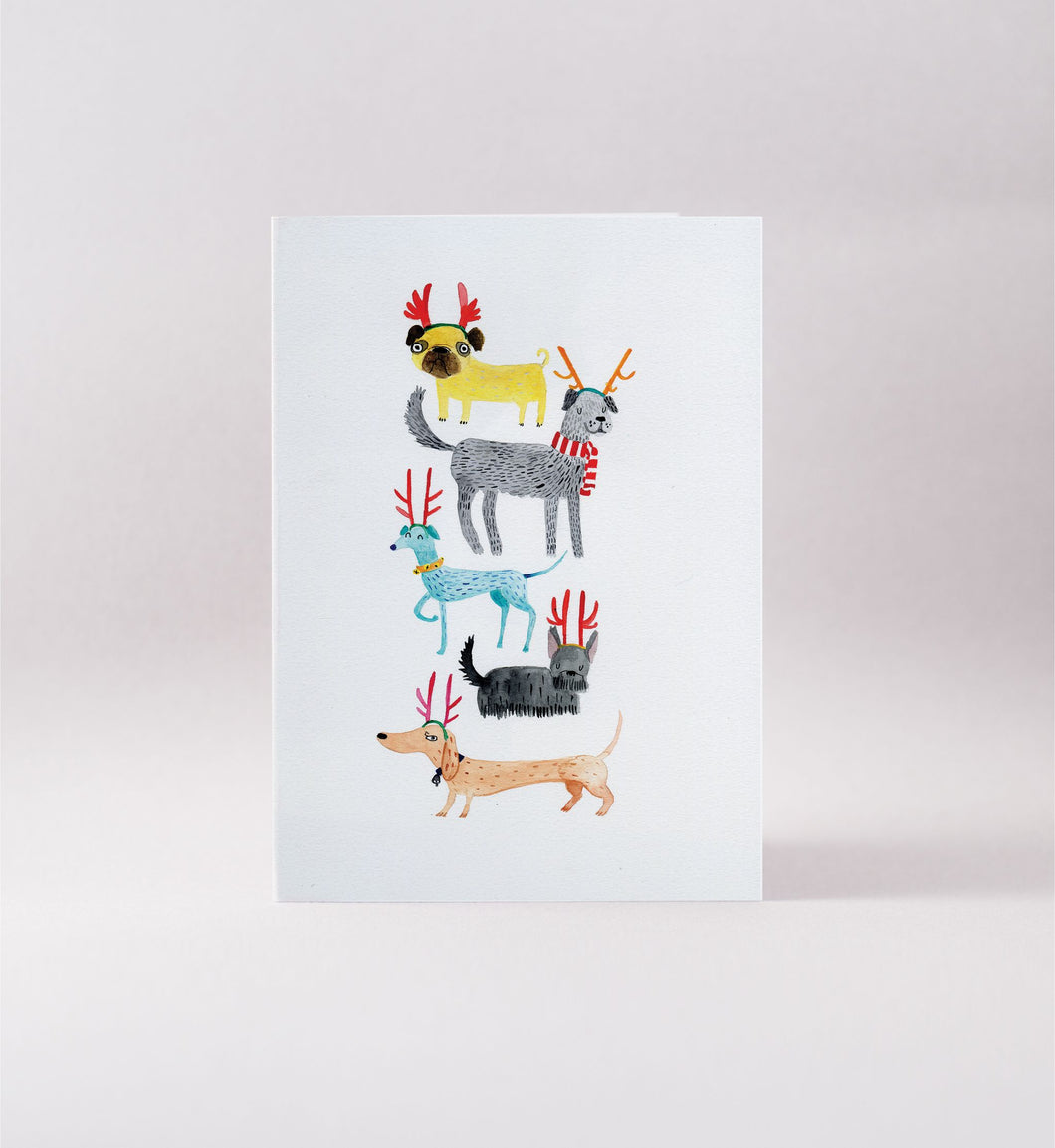 Dogs In Antlers Card