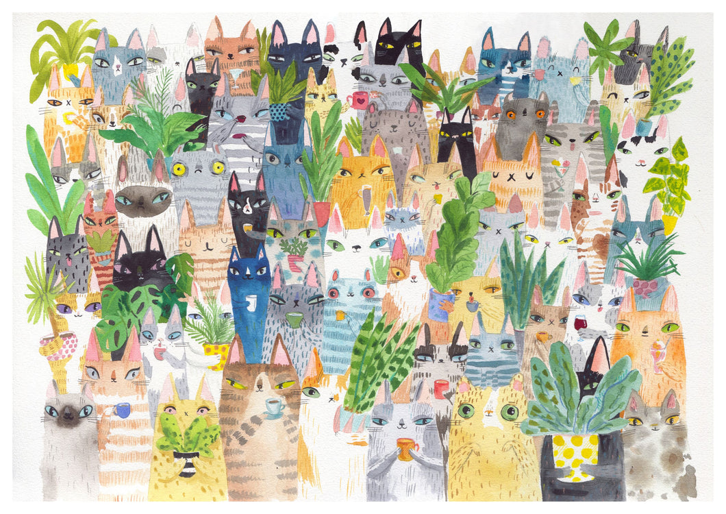 Cats and Plants Print